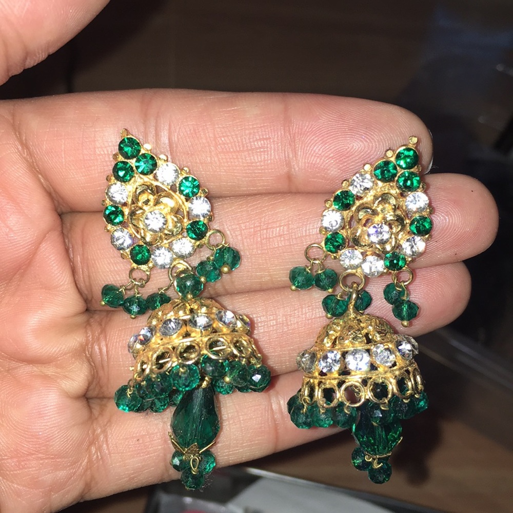 Bollywood green jumkah earrings